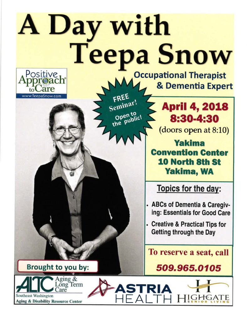 Teepa Snow occupational therapist and dementia expert event flyer