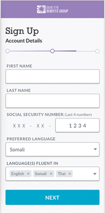 Ingrese su nombre, los últimos cuatro dígitos del número de seguridad social y la información del idioma