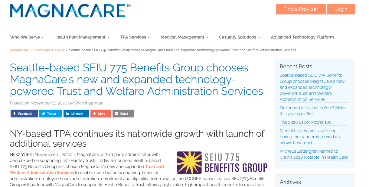 SEIU 775 Benefits Group chooses MagnaCare as their new third-party  administrator - SEIU 775 Benefits Group